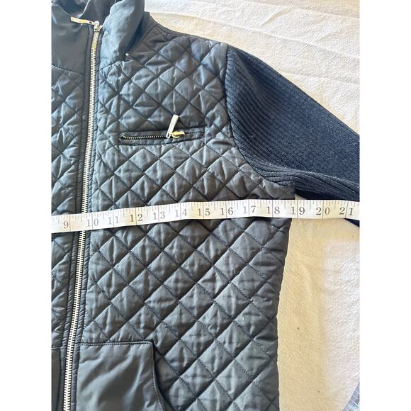 San Joy USA Black Quilted Zip Jacket Women’s Medium Knit Sleeves - Picture 4 of 7
